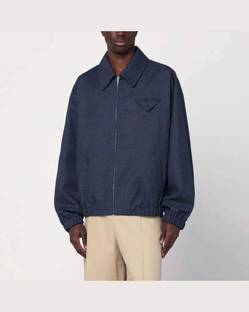 Bottega Veneta Indigo-blaue Wolljacke mit Reißverschluss Blau