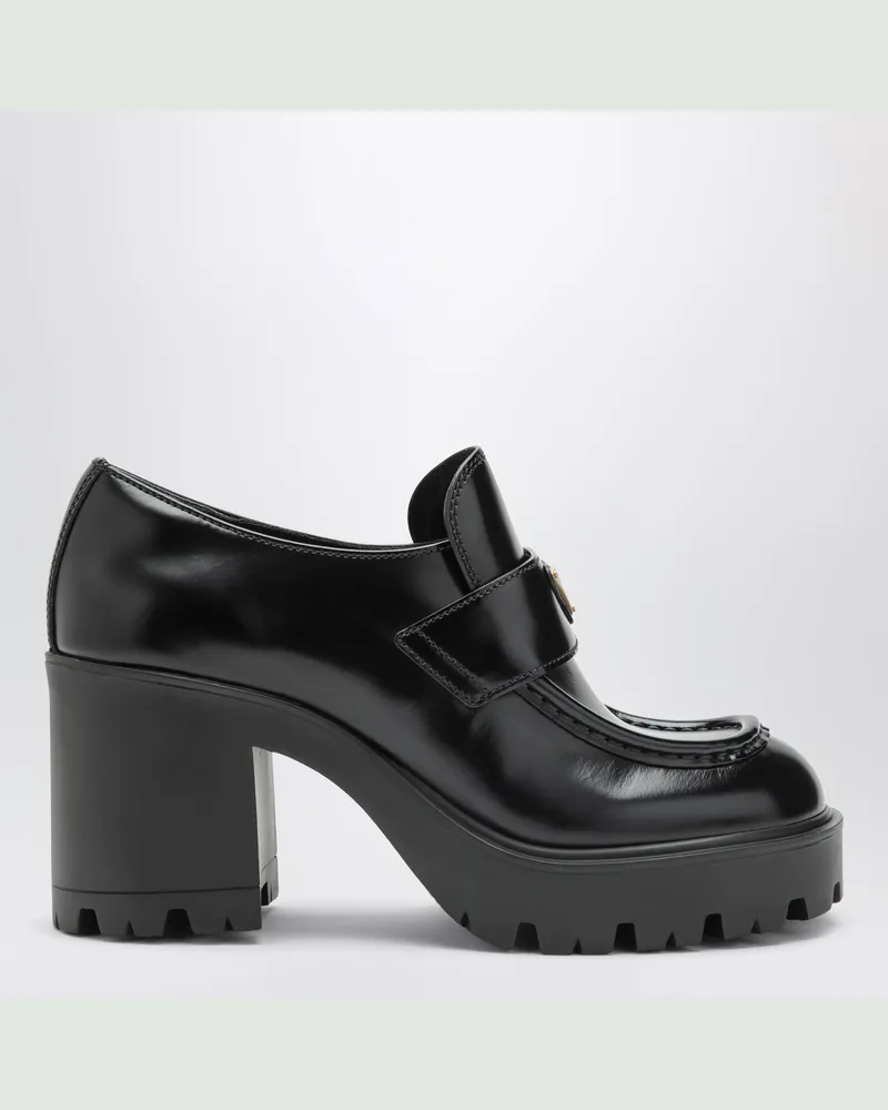 Prada Loafer mit Absatz aus schwarzem gebürstetem Leder Black