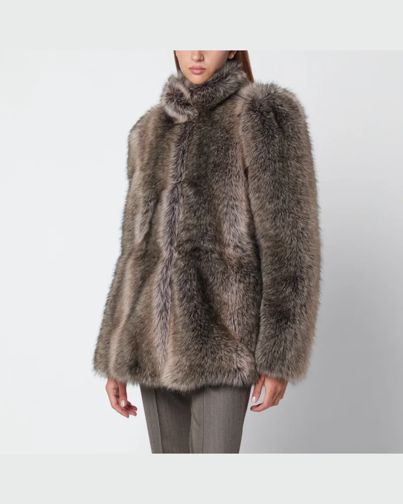 FRANKIE Shop Beige melierte Jacke in Pelzoptik Beige
