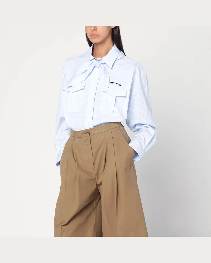 Miu Miu Hellblau/weiß gestreiftes Hemd mit Schal Hellblau