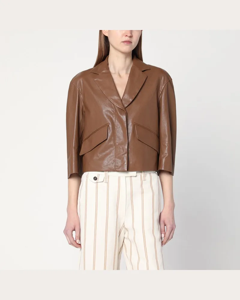 Brunello Cucinelli Kurze braune Lederjacke Braun