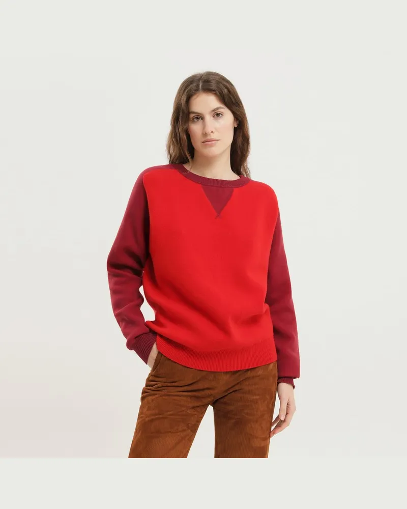 1989 STUDIO Farbblock-Crewneck-Pullover Rot
