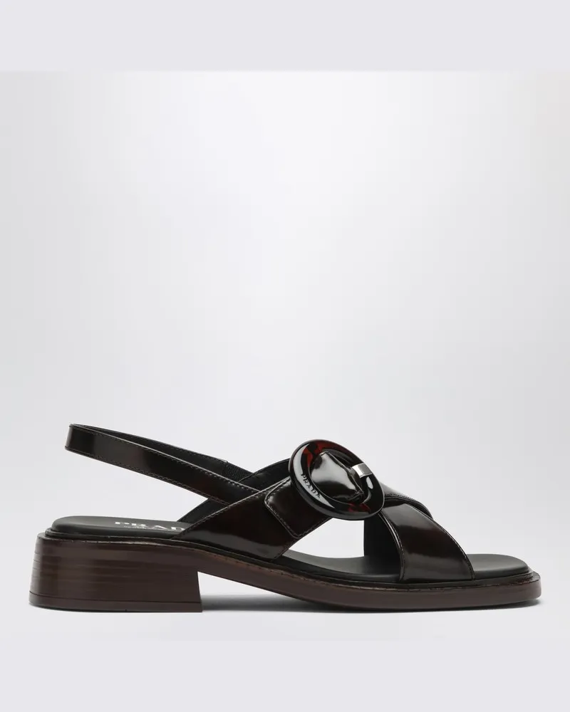 Prada Gebürstete Ledersandalen mit einer verbrannten Farbenschnalle Braun