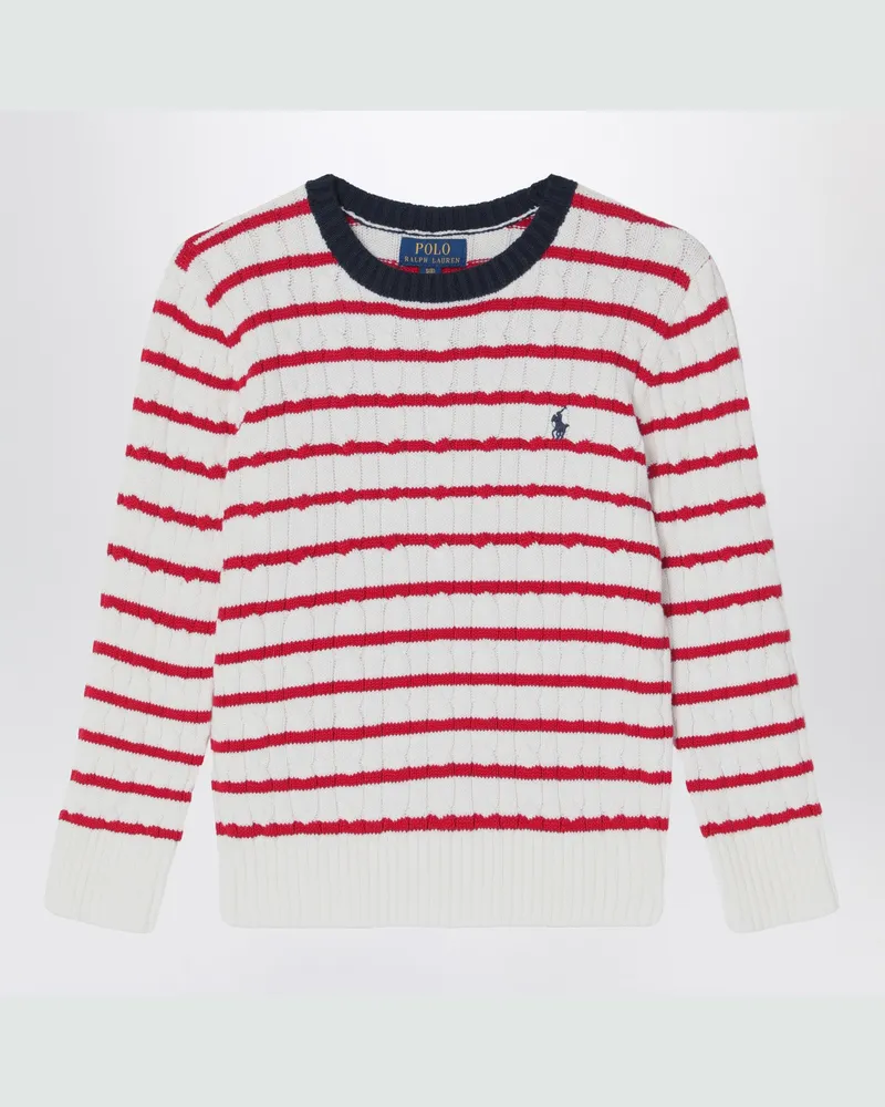 Ralph Lauren Weiß/rot gestreifter Pullover mit Zopfmuster White