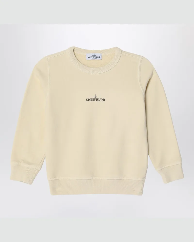 Stone Island Elfenbeinfarbenes Sweatshirt aus Baumwolle mit Rundhalsausschnitt und Logo 