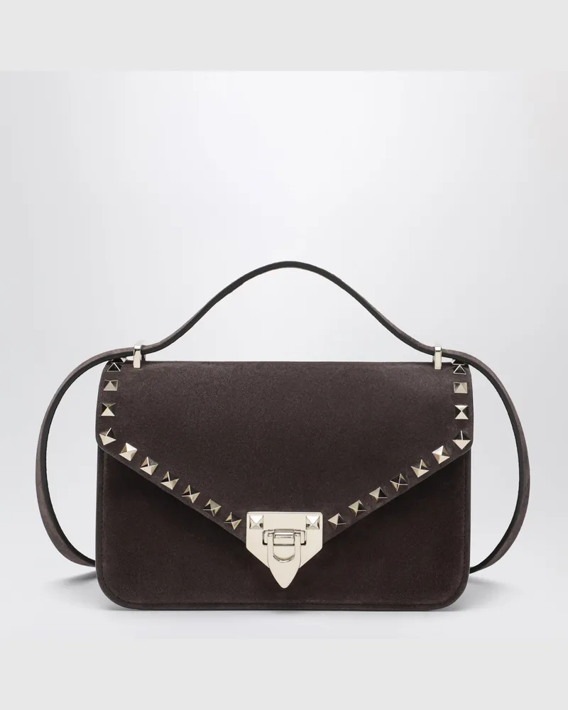 Valentino Garavani Kleine Rockstud Umhängetasche aus Veloursleder in Ebenholzbraun Brown