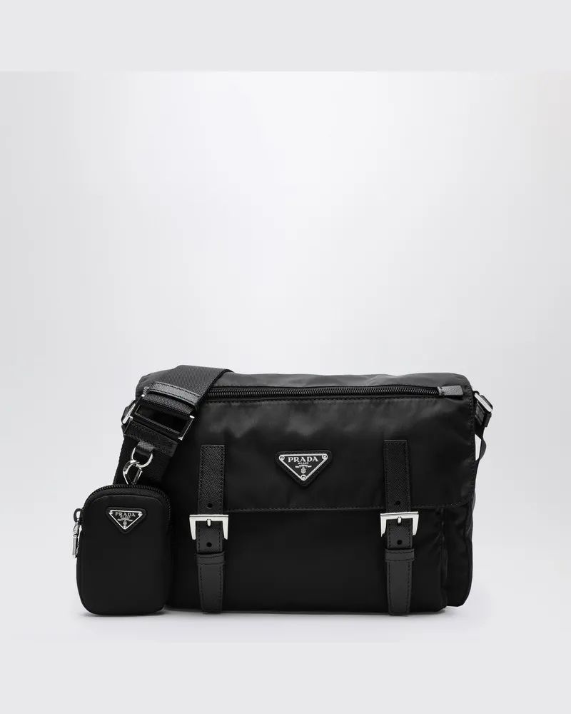 Prada Mittelgroße schwarze Umhängetasche aus Re-Nylon Schwarz