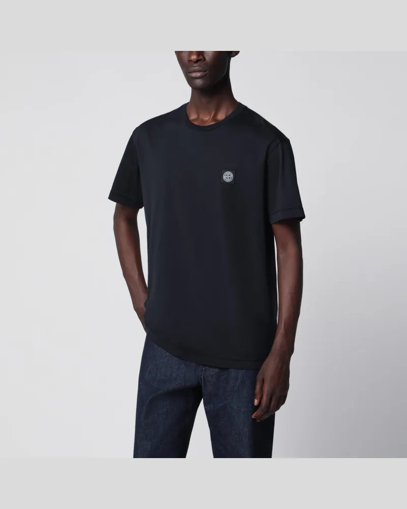 Stone Island Marineblaues Baumwoll-T-Shirt im Slim Fit Blue