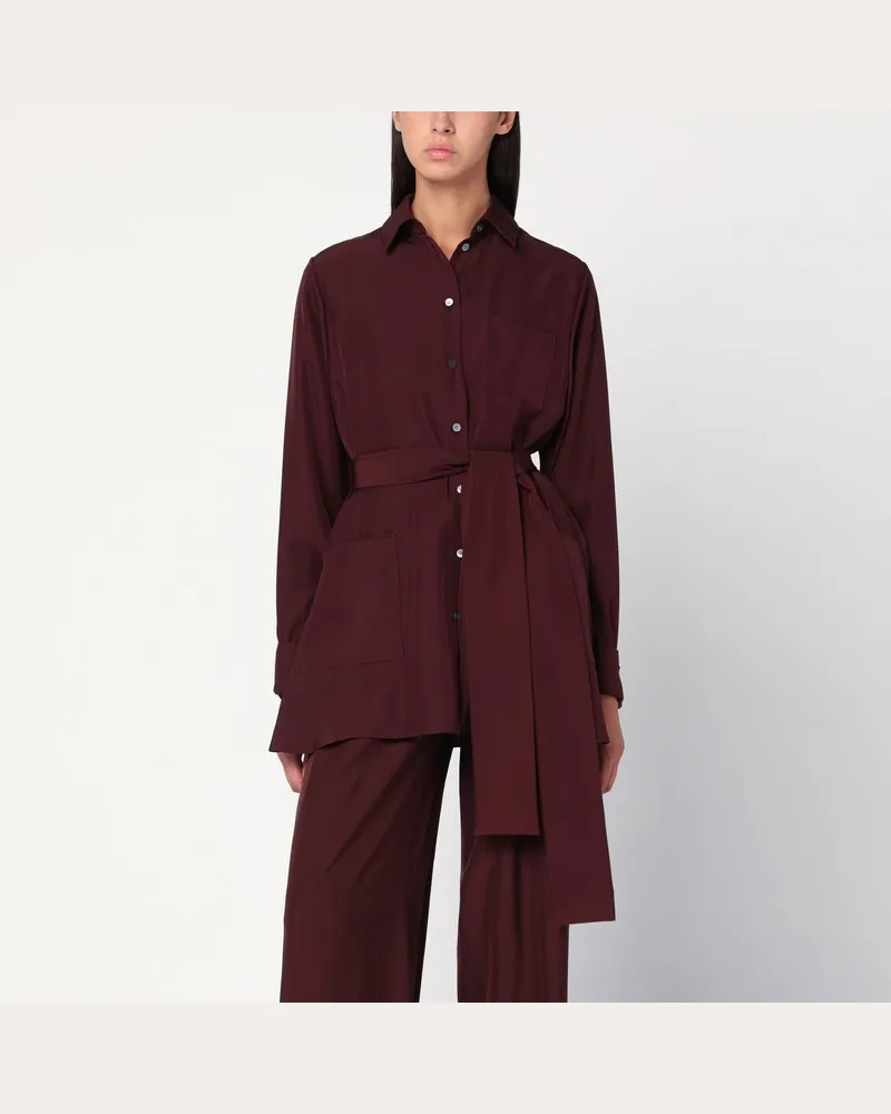 Loewe Bluse mit Gürtel aus bordeauxfarbener Seide Burgunderrot