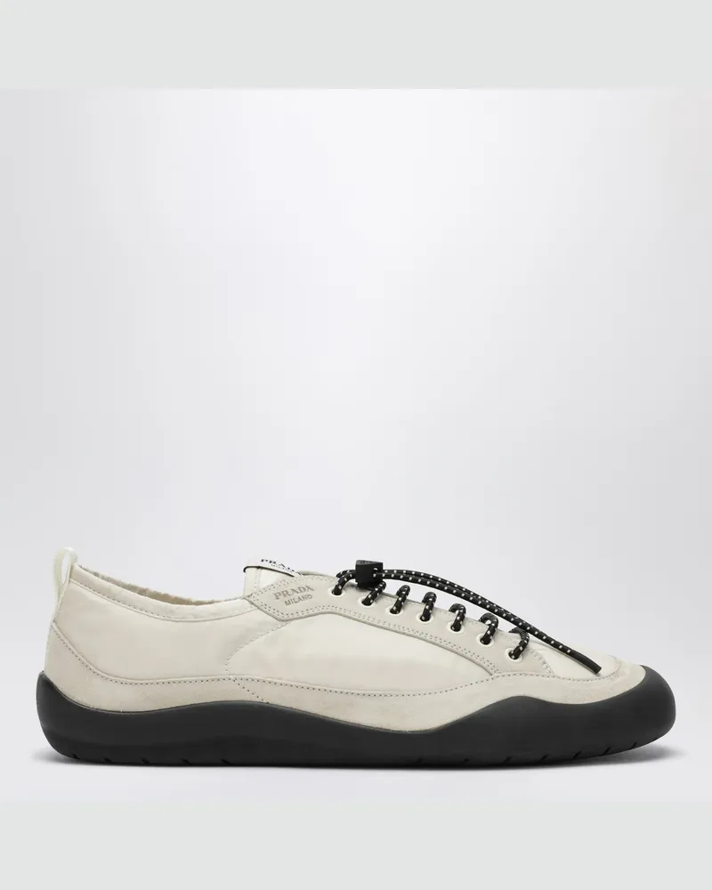 Prada Speedrock Sneaker aus Re-Nylon in Elfenbein und Wildleder White