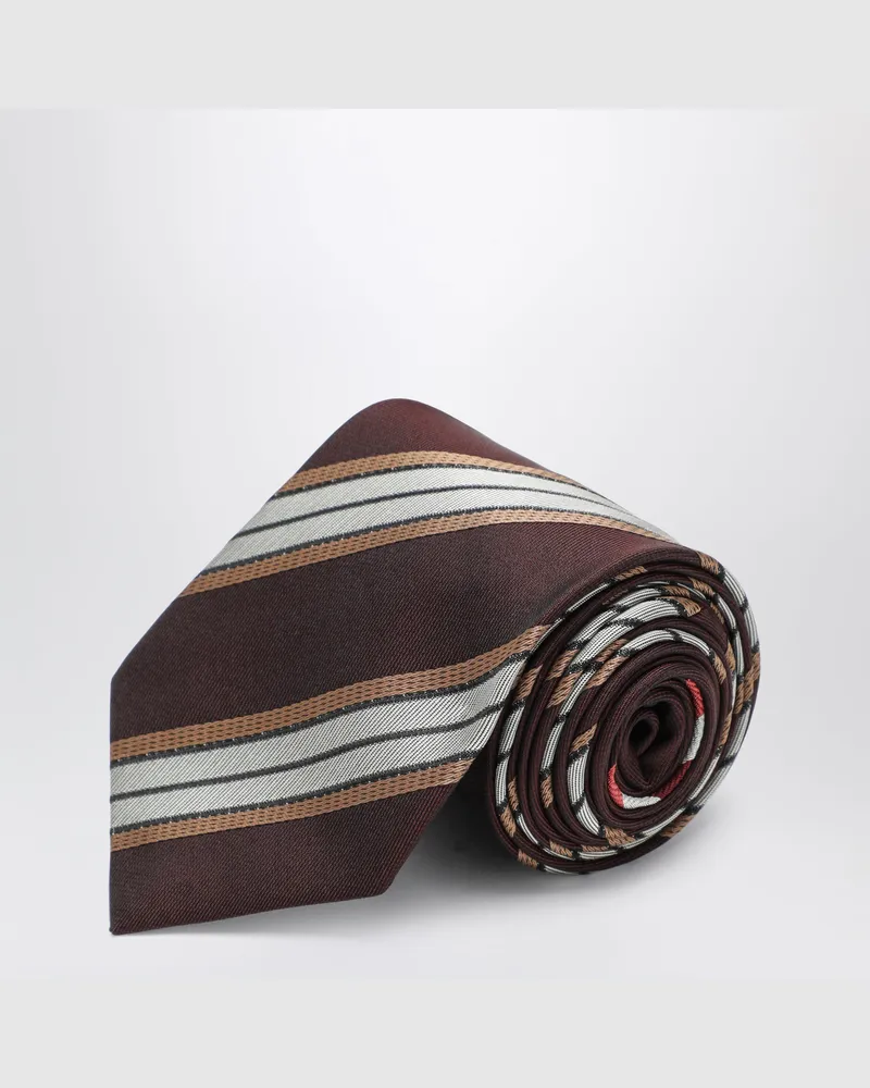 Dries van Noten Burgunderrote Seidenkrawatte mit Streifenmuster Burgundy