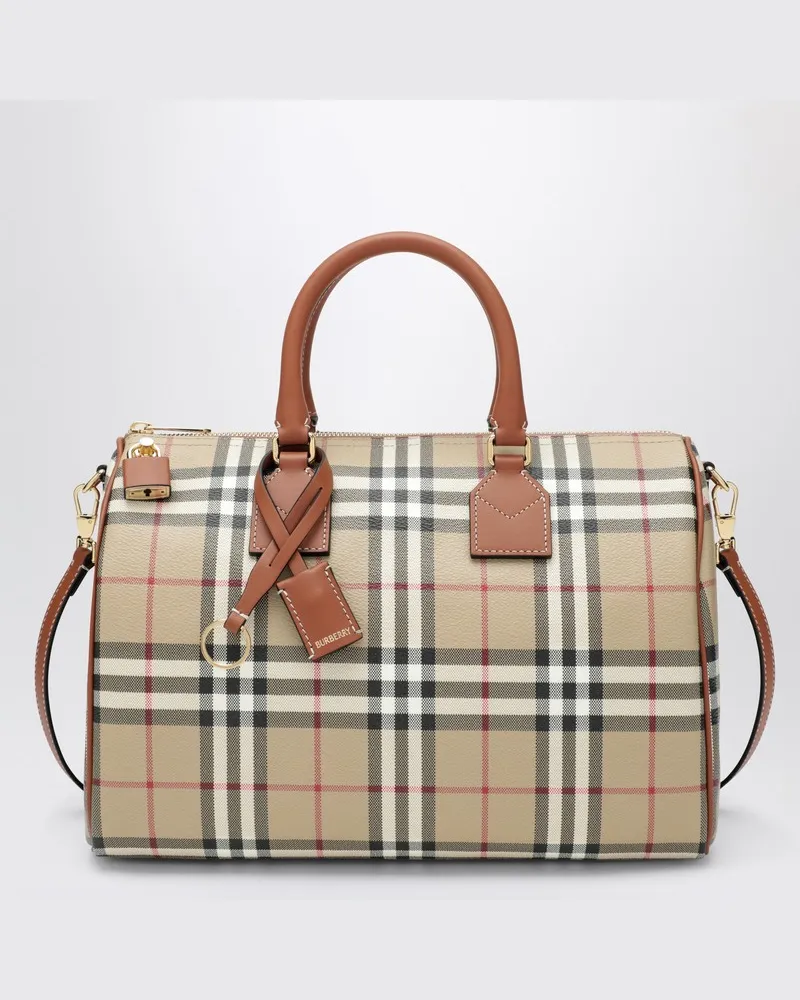 Burberry Mittlere Bowlingtasche mit Check-Muster Beige