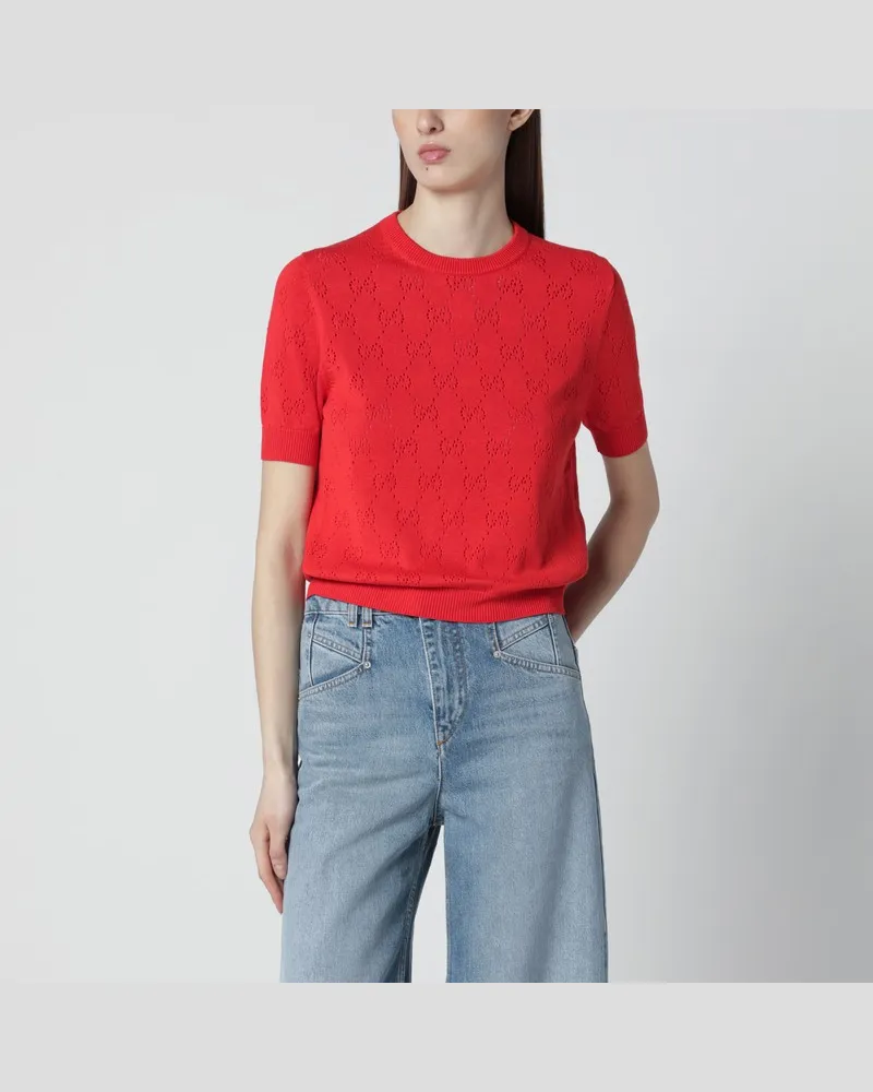Gucci Korallroter Pullover aus Baumwolle und Seide in Pointelle-Optik mit GG-Motiv Rosa