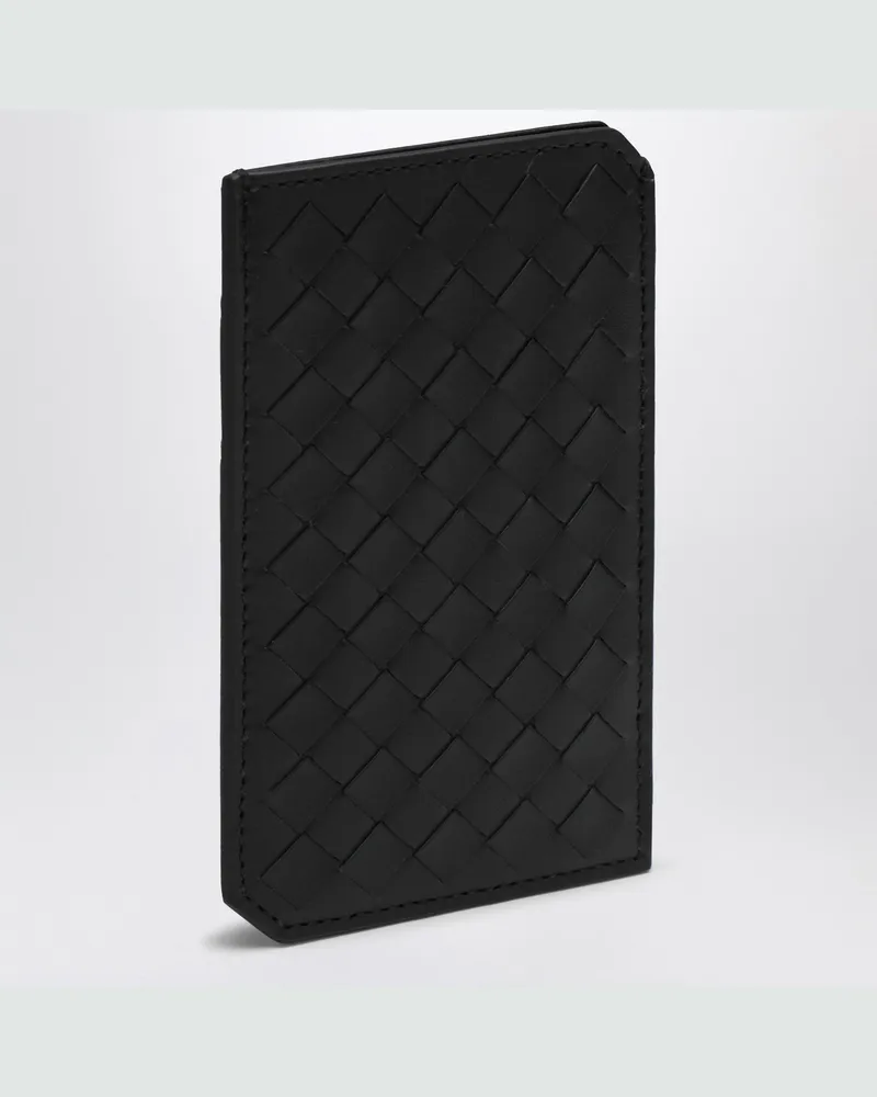 Bottega Veneta Schwarzes Kreditkartenetui mit Flechtmuster im Hochformat 
