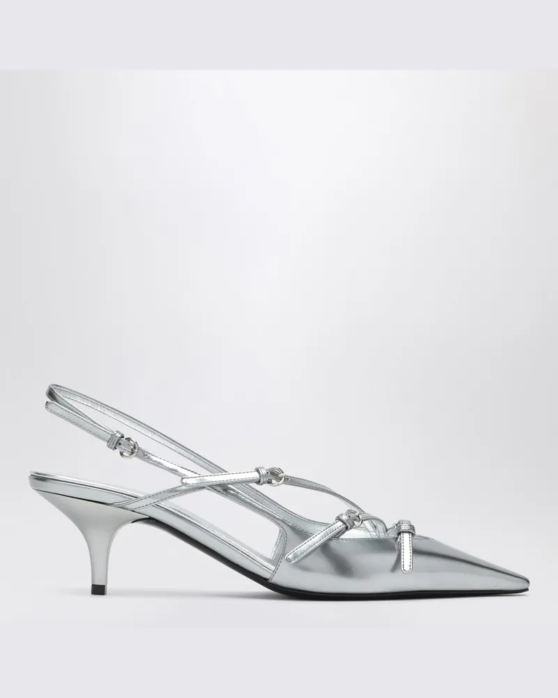 Miu Miu Silberner Slingback-Dekolleté-Schuh mit Schnallen Metallisch