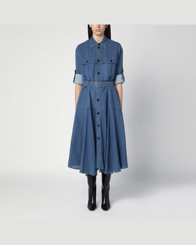 Bottega Veneta Blaues Hemdkleid aus Leinengemisch Blau
