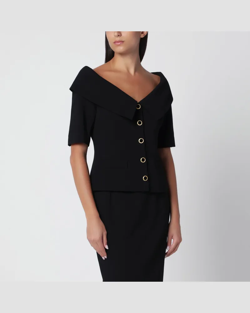 Alessandra Rich Schulterfreie Jacke schwarz aus Wollkrepp Black