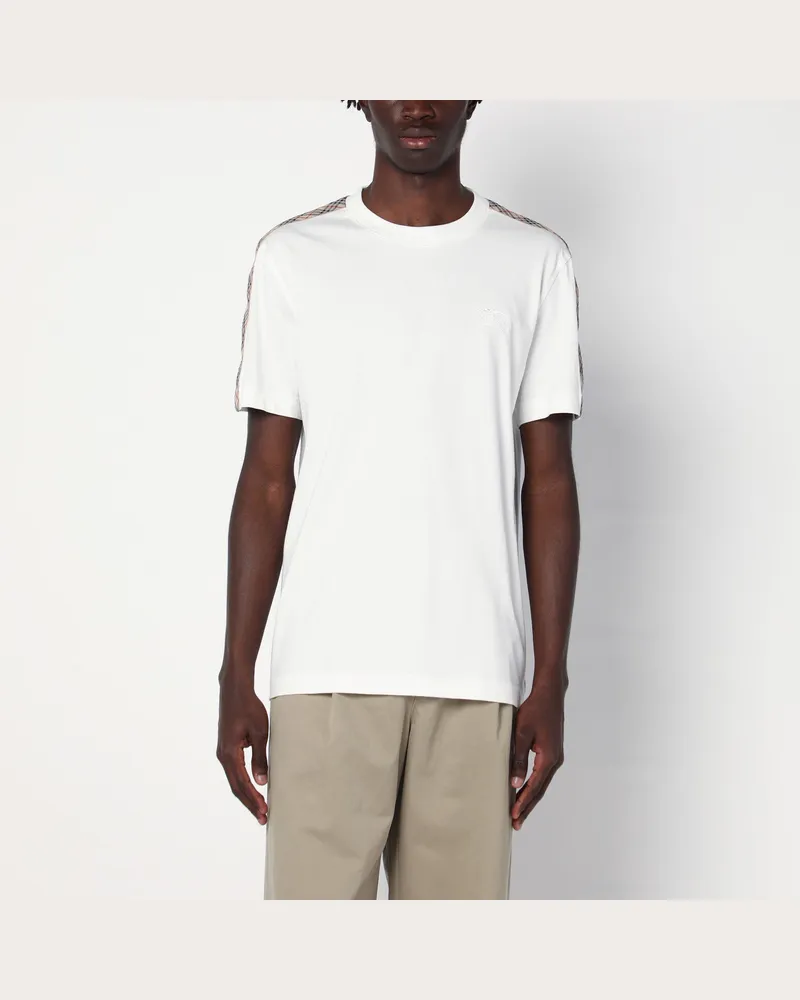 Burberry Weißes T-Shirt mit Check-Muster-Streifen 