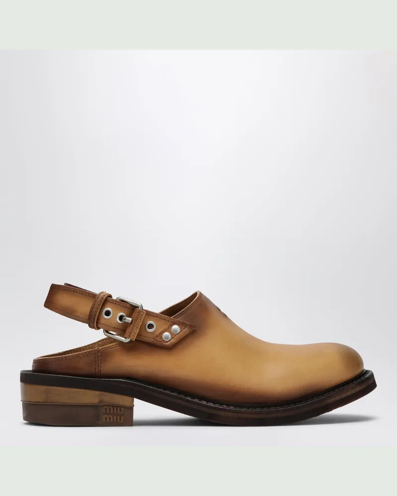 Miu Miu Foule Sabot aus Leder in Cognac Brown