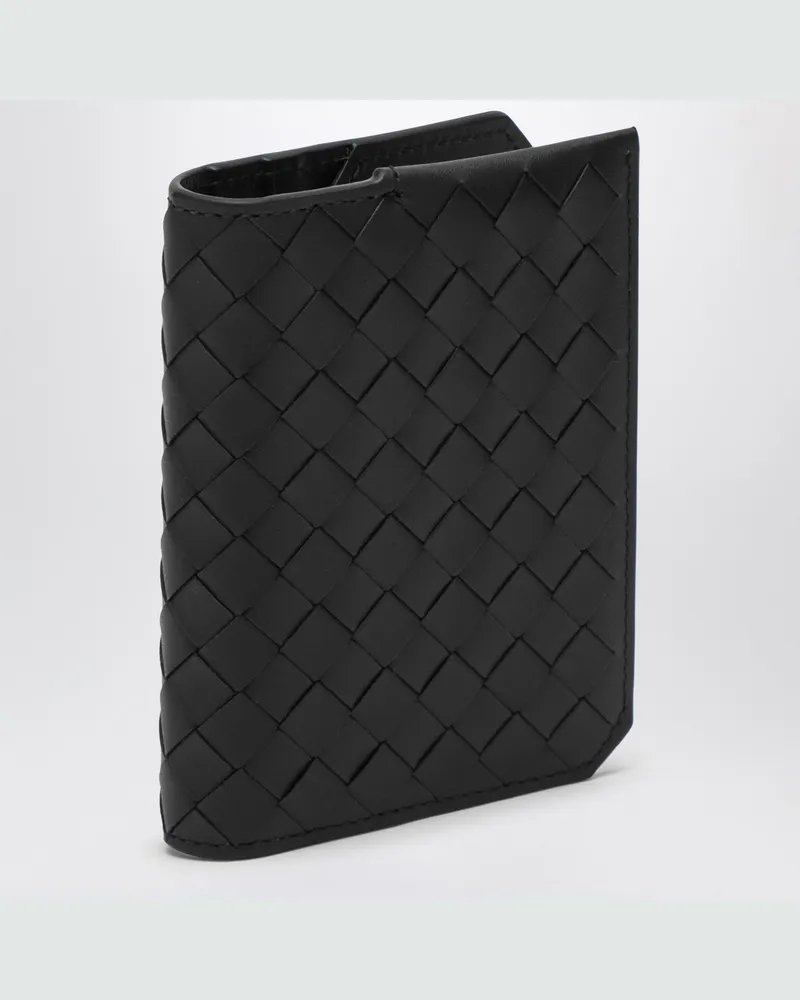 Bottega Veneta Kreditkartenetui mit schwarzer Klappe mit Flechtmuster Black
