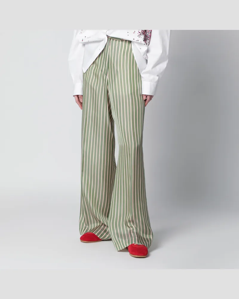 Dries van Noten Grüne gestreifte Hose mit weitem Bein Green