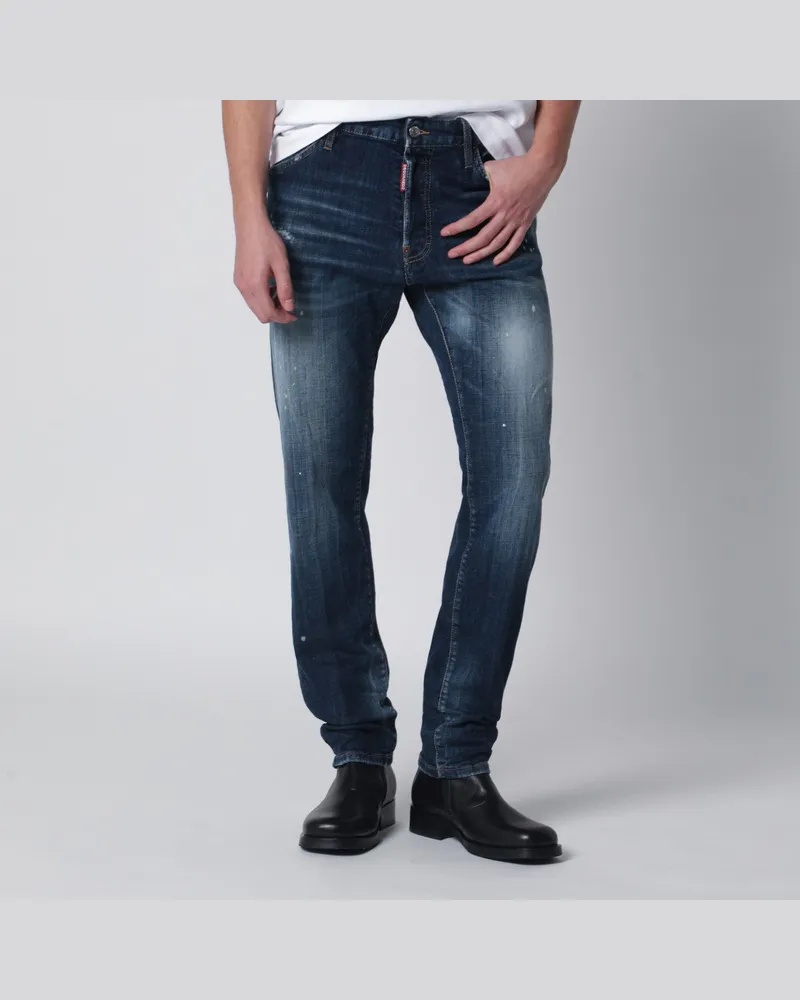 Dsquared2 Blau gewaschene Teddy Jeans mit Farbspritzern Blue