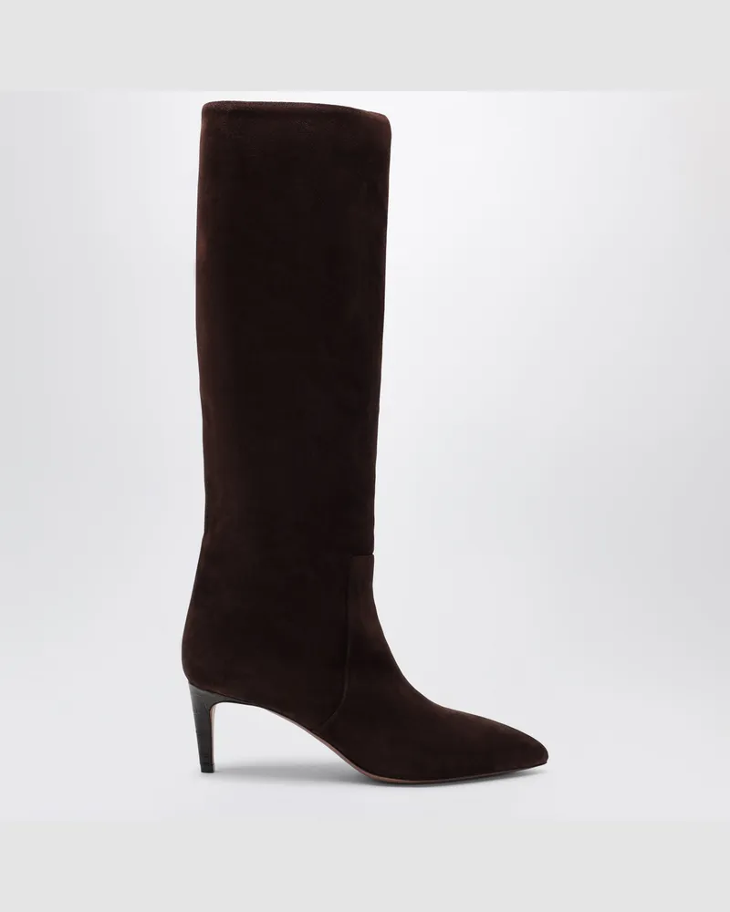 Paris Texas Spitze Stiefel aus schokoladenbraunem Veloursleder Brown