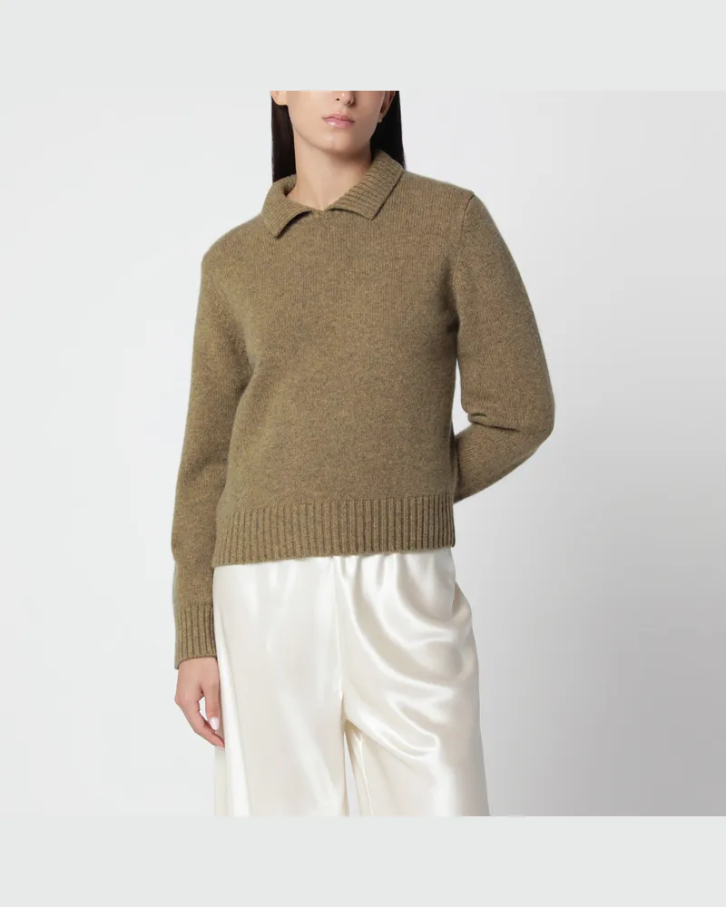 extreme cashmere Grün/brauner Polopullover aus Kaschmir Green