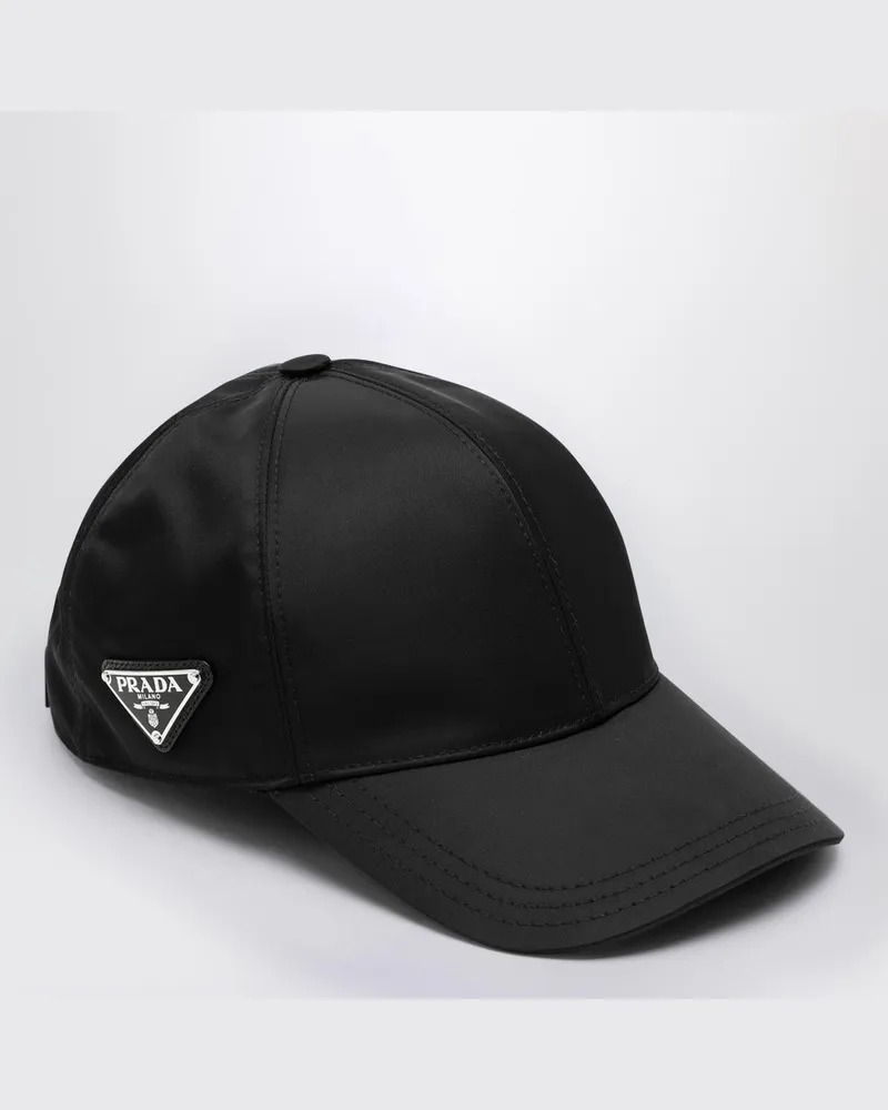 Prada Schwarze Nylon-Baseballkappe Schwarz