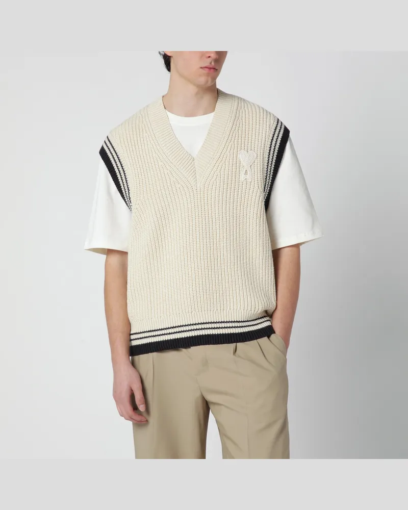 AMI Paris Cremefarbene Ami De Coeur Weste White