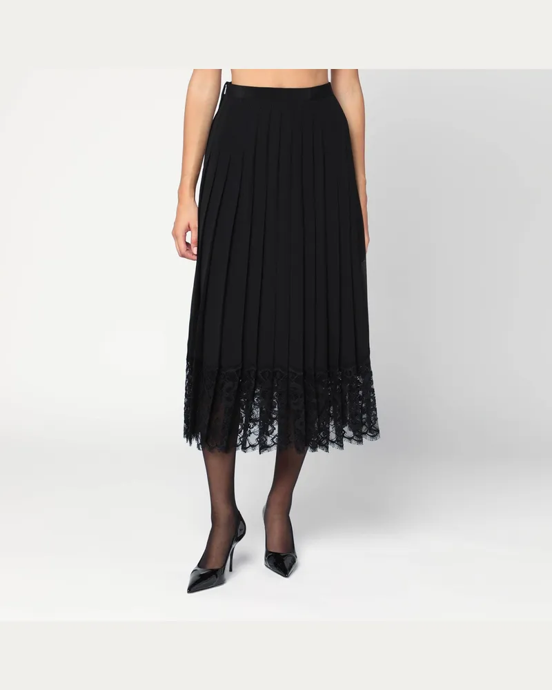 Dolce & Gabbana Werde Midi in Chiffon und schwarzer Spitze Black