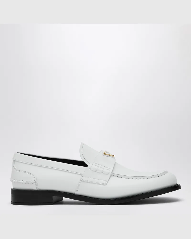 Prada Weißer Mokassin aus gebürstetem Leder White