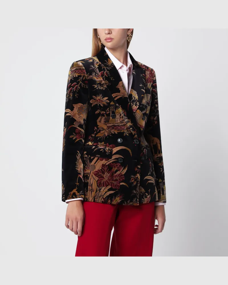 Etro Doppelreihige Samtjacke mit Print Grey