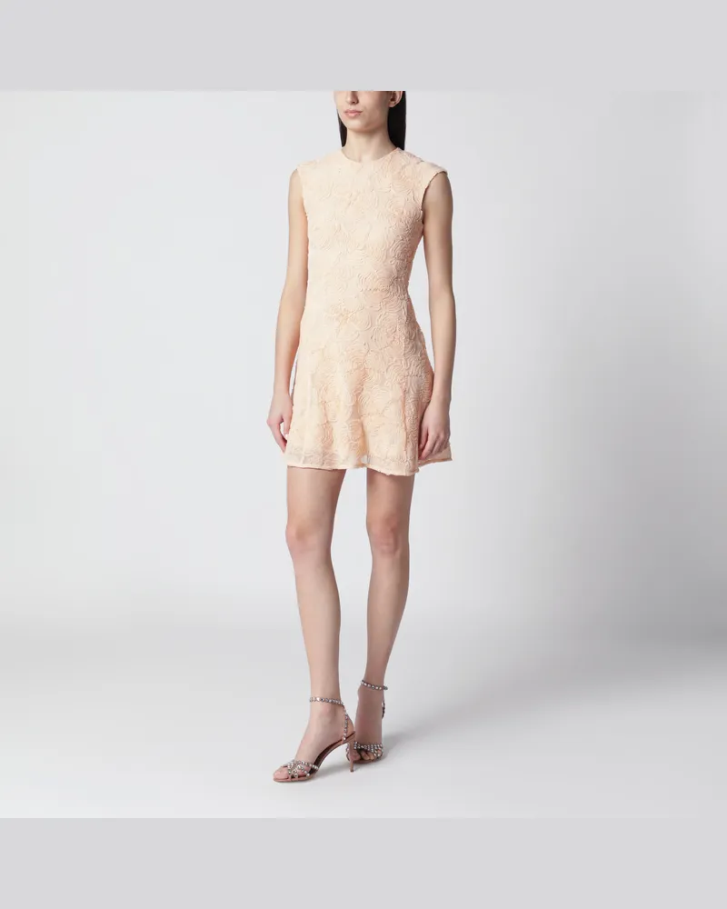 ROTATE Birger Christensen Vanillefarbenes Minikleid mit floralen Applikationen Pink