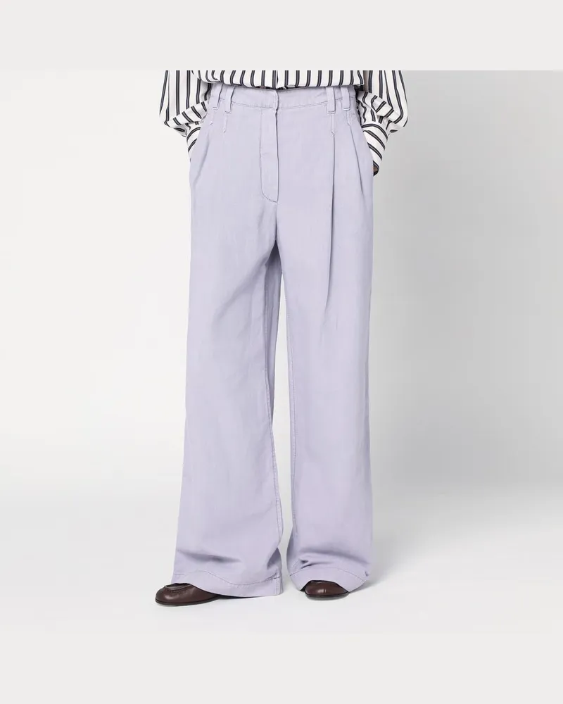 Brunello Cucinelli Weite Fliederhose aus Leinenmischung Violett