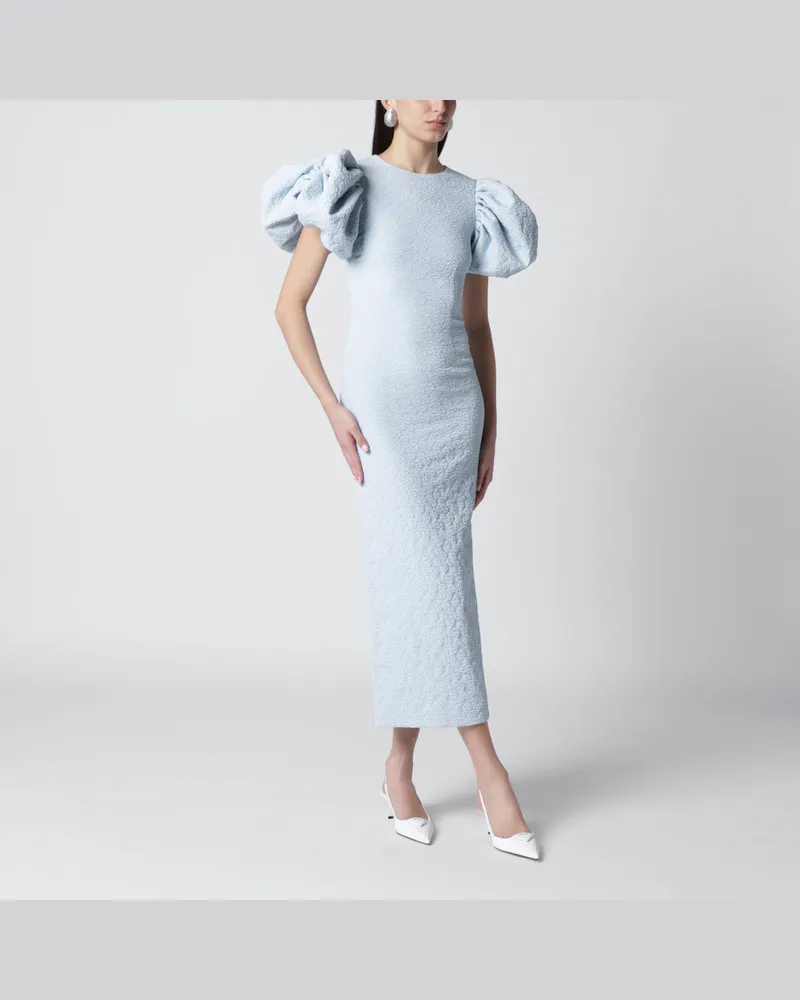ROTATE Birger Christensen Hellblaues Ballon-Midikleid aus Jacquard Light