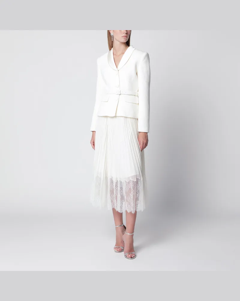 Self-Portrait Midi-Kleid mit Schalkragen aus Bouclé in Creme Beige