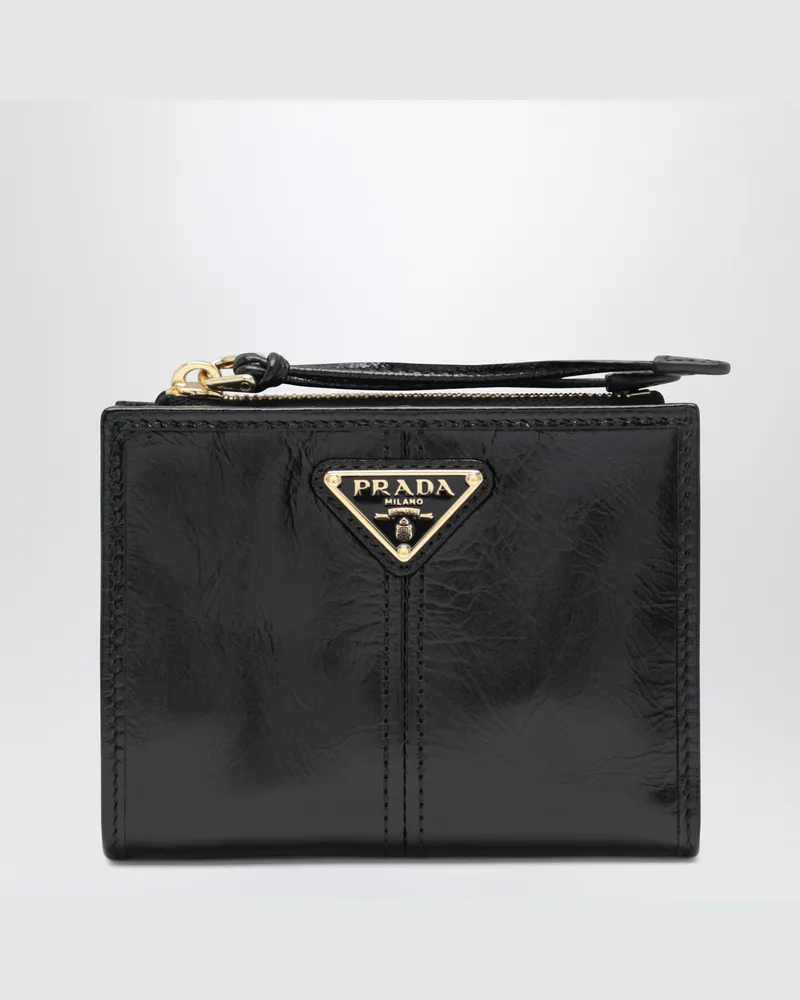 Prada Kleines schwarzes Lederportemonnaie Black
