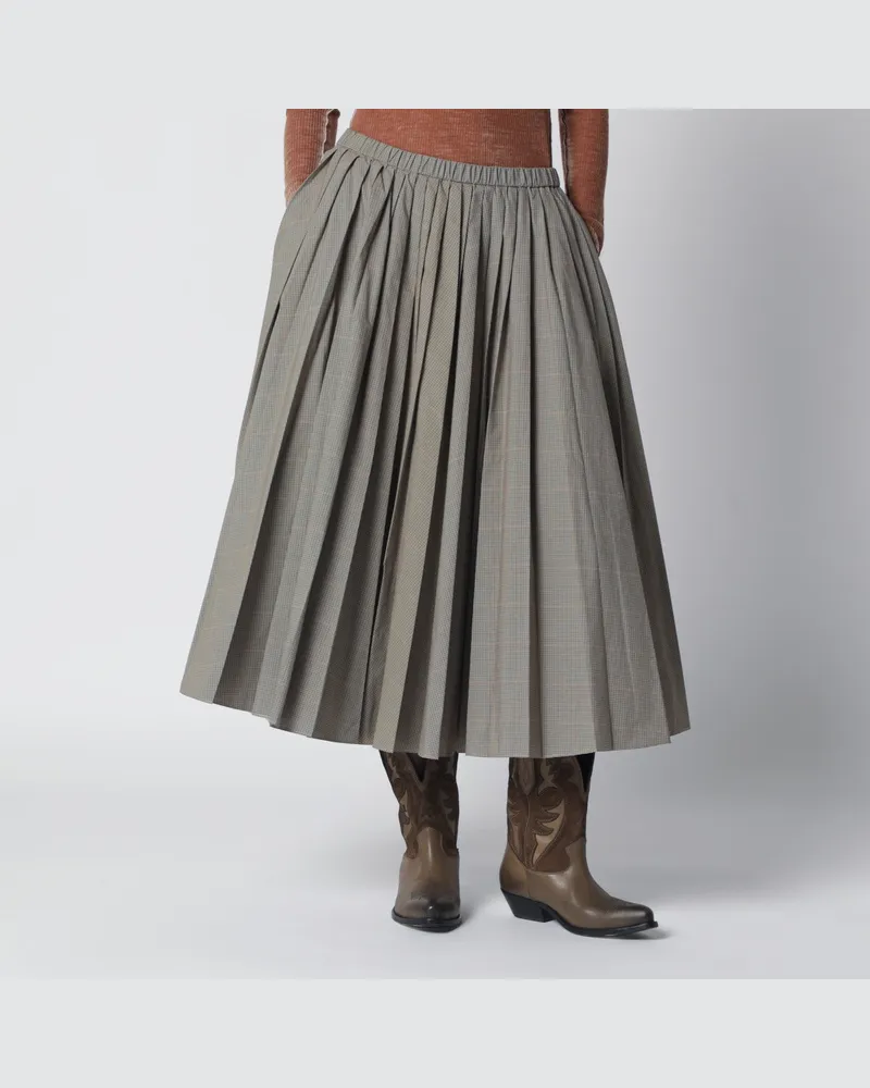 6397 Karierter plissierter Midirock Beige