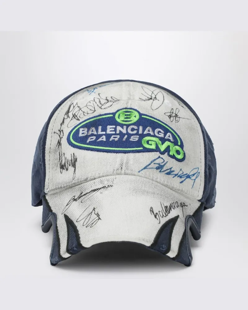 Balenciaga Weiß/blaue Baseballmütze mit Unterschriften Weiß