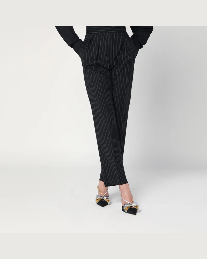 Max Mara Schwarze gestreifte Wollhose 
