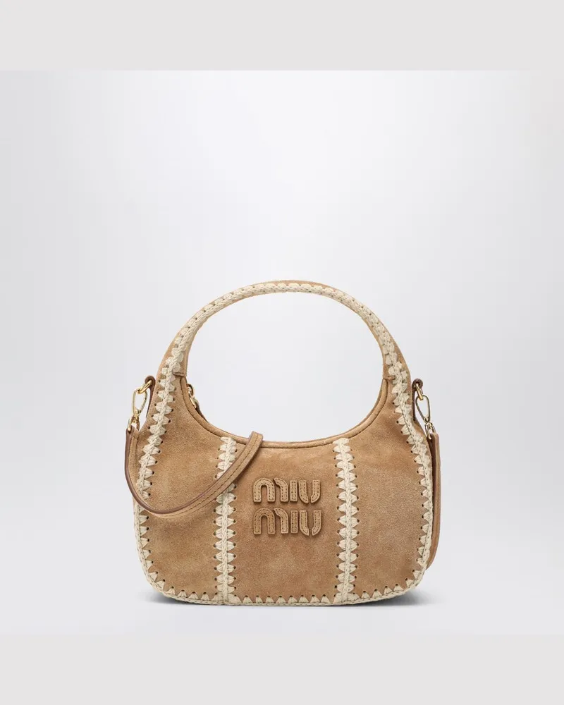 Miu Miu Wildleder- und Häkelhandtasche Braun