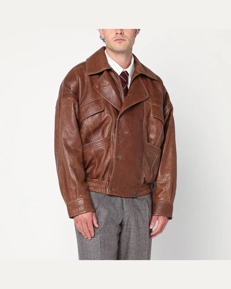 Saint Laurent Braune Lederbomber Braun