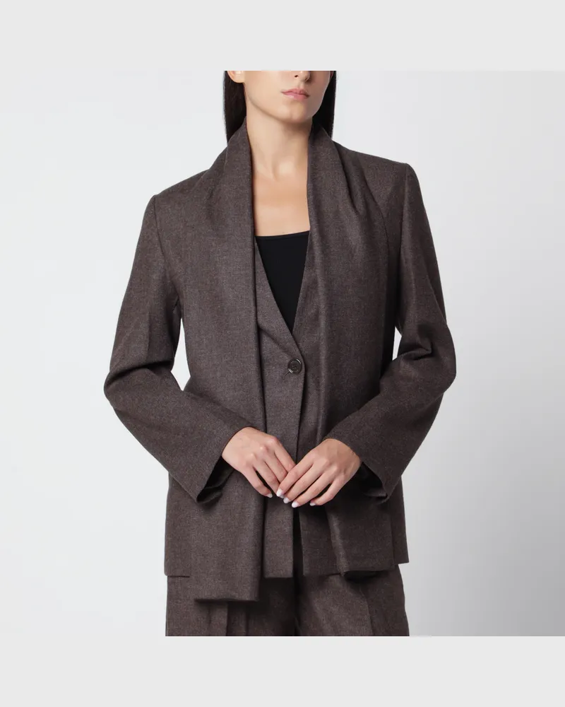Totême Taupefarbener melierter Flanellblazer mit Schalkragen Grey