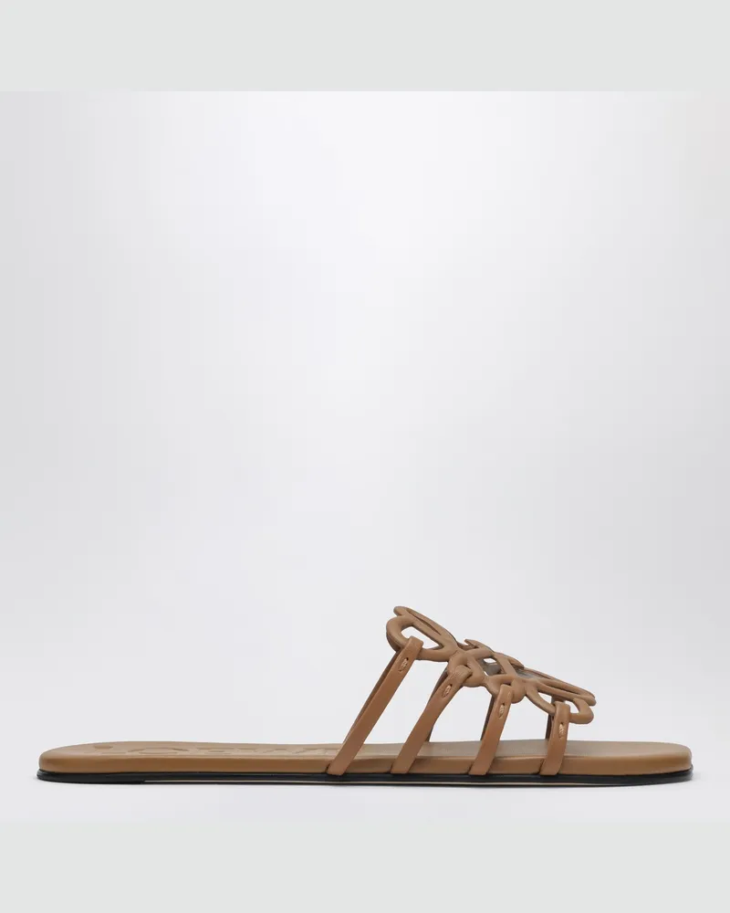 Loewe Anagram Petal Slides aus camel-farbenem Leder Beige