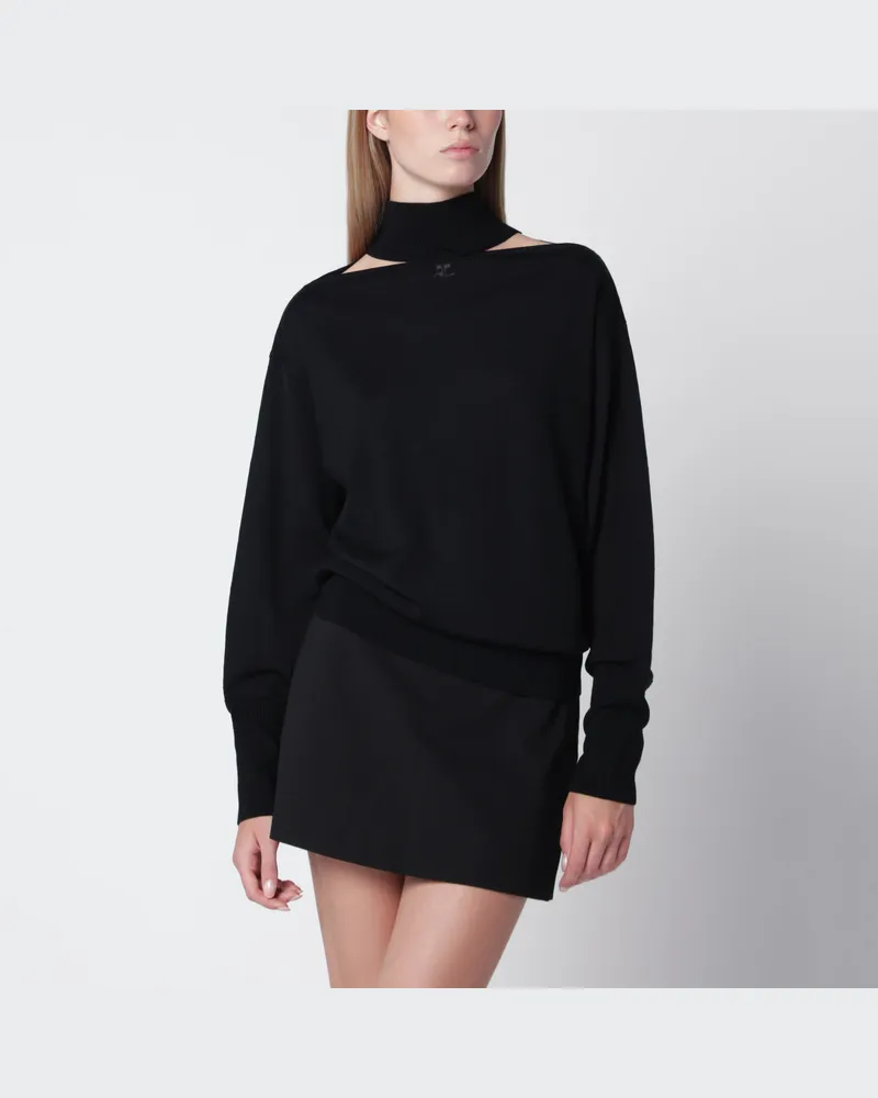Courrèges Rollkragenpullover aus schwarzer Merinowolle Black