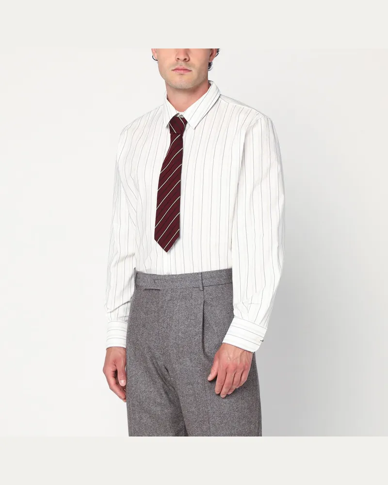 Saint Laurent Weiß gestreiftes Cassandre-Hemd aus Baumwolle White