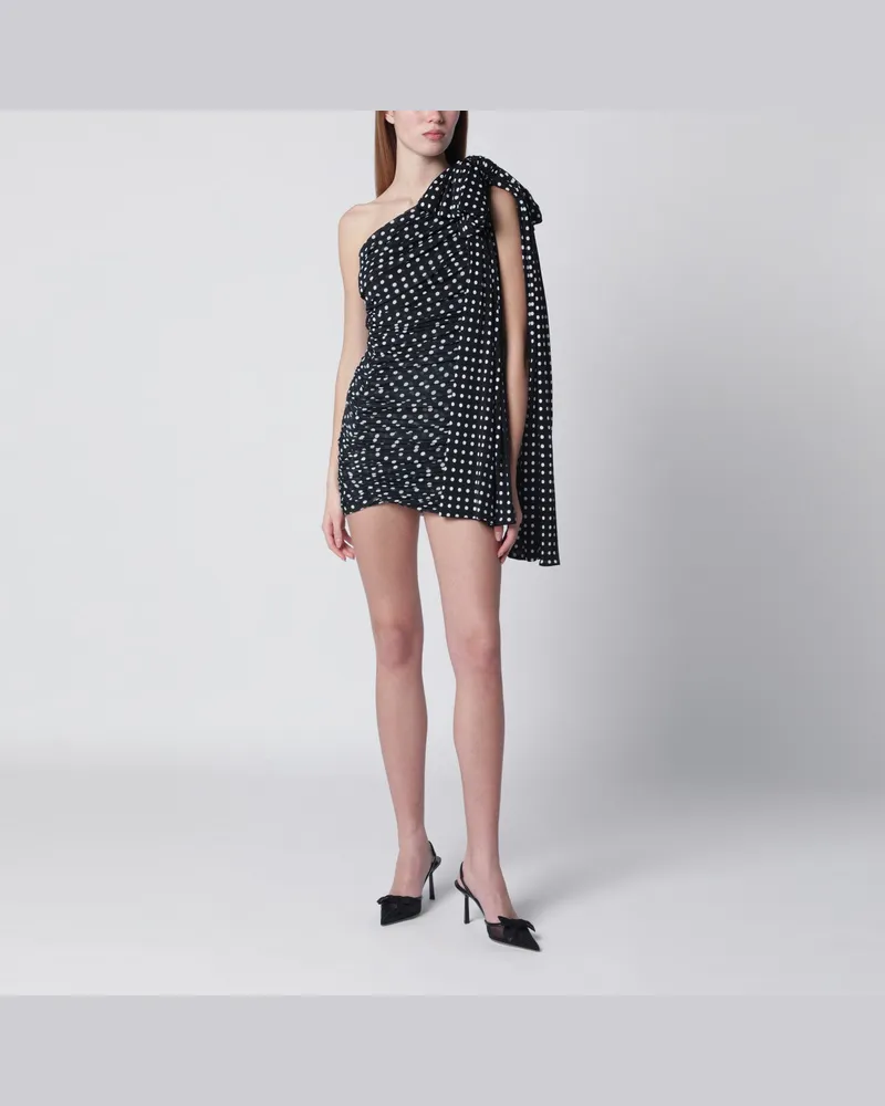 Patou Blaues drapiertes One-Shoulder-Kleid mit Punkten 