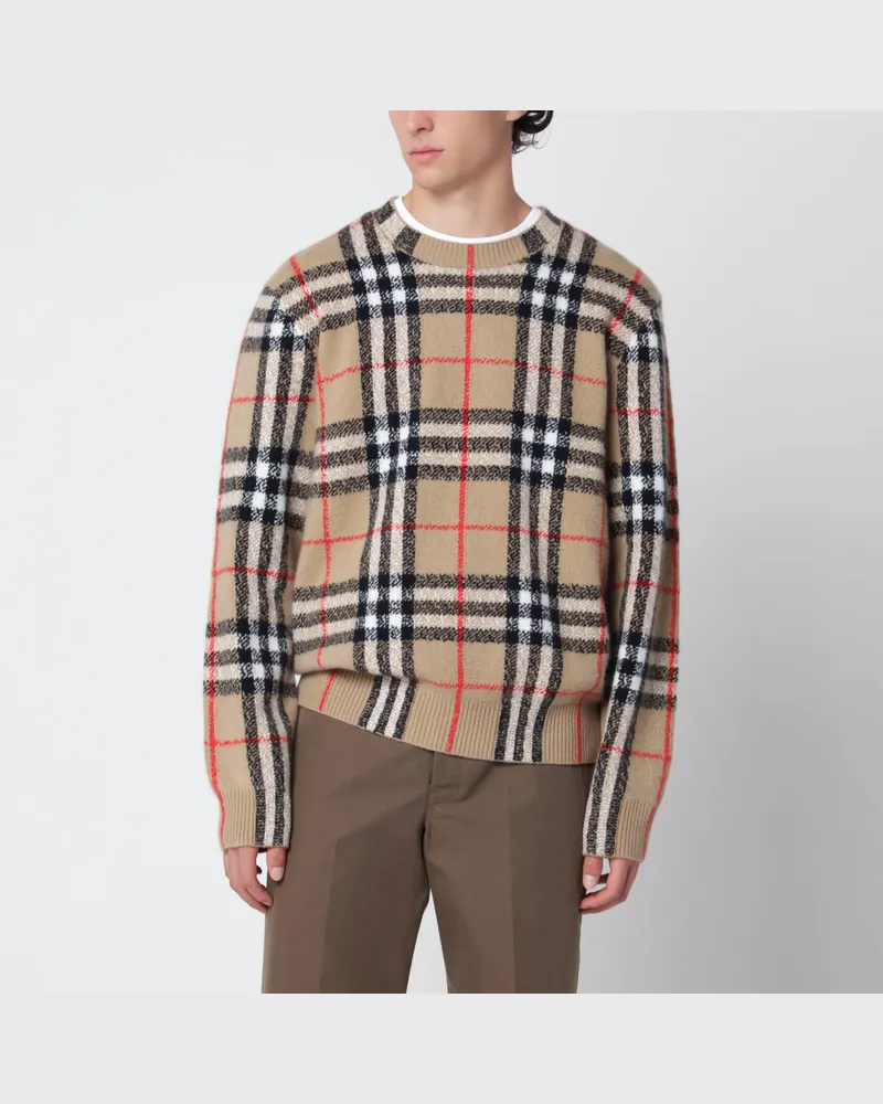 Burberry Sandbeige Kaschmirpullover mit Karomuster Beige