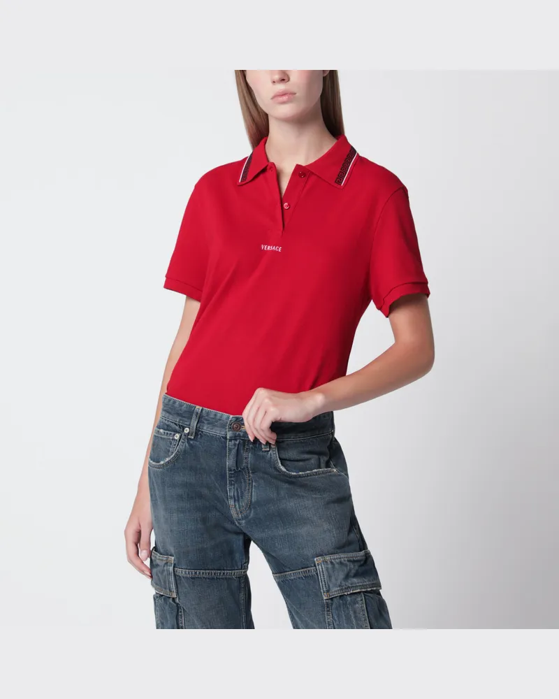 Versace Lipstick red cotton piqué polo with embroidered logo Red
